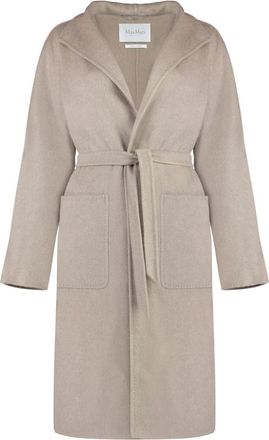 Max Mara Kasjmier Jas met Revers en Riem - Dames - Cashmere truien - Beige - L - Kasjmier - Truien & Vesten