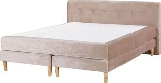 Beliani Cama Continental Tapizada En Terciopelo Beige 180 X 200 Cm Con Colch&oacute;n De Muelles Embolsados Con Cabecero Marquise