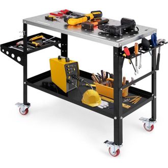 Costway Costway - Carro Herramientas Con Ruedas, Carro De Taller Para Herramientas De 540 Kg, Con Estante Para Herramientas, Agujero Para Dispositivo, 8 Ranur