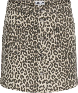 Only Minirock ONLY ONLAMAZING HW LEO SKIRT PNT, Damen, Gr. XL, cloud dancer aop:schwarz leo, Web, Obermaterial: 97% Baumwolle, 3% Elasthan, bedruckt, kurz,