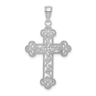 Diamond2Deal 14K White Gold Textured and Beaded Edge Charm Pendant