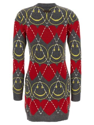 Moschino Smiley Heart Intarsia Wool Dress - Grey