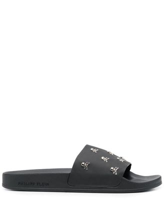 Philipp Plein Sandali slides con applicazione - Nero