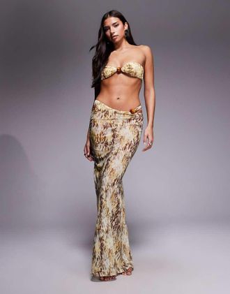 South Beach Gonna lunga da mare in rete con stampa astratta multicolore verde