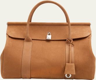 Loro Piana Loom Nubuck Zibeline Leather Top-Handle Bag