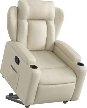 vidaXL Sill&oacute;n Reclinable Elevable Cuero Artificial Color Crema Vidaxl