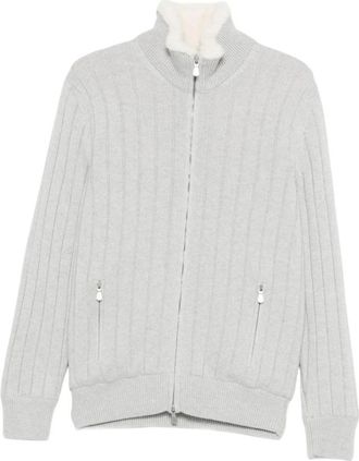 La Fileria Gebreid vest met rits en ribbels - Heren - Vesten - Grijs - 2XL - Truien & Vesten
