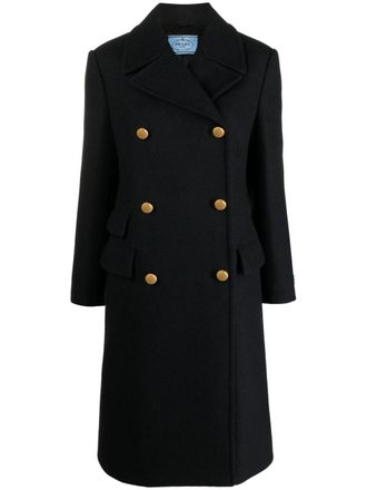 Prada virgin wool double-breasted coat - women - Viscose/Virgin Wool/Recycled Polyester - 40 - Blue