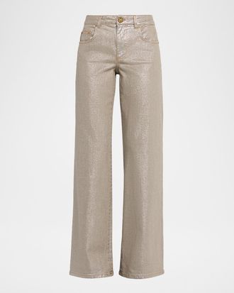 Maison Common Lacquered Denim Wide-Leg Jeans