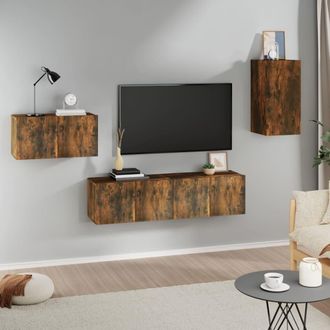 vidaXL Set De Muebles De Tv 4 Pzas Madera Contrachapada Roble Ahumado Vidaxl