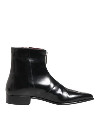 Dolce & Gabbana Black Calfskin Leather Men SHORT Boots Mens Shoes
