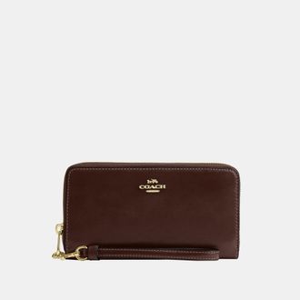 Coach Womens Long Zip Around Wallet - Brown Leather - One Size