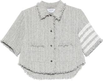 Thom Browne Overhemden, Dames, Grijs, S, Grijze Knoopshirt met Zakken