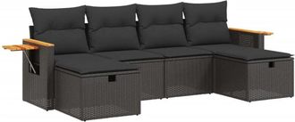 vidaXL Set De Sof&aacute;s De Jard&iacute;n 6 Piezas Y Cojines Rat&aacute;n Sint&eacute;tico Negro Vidaxl