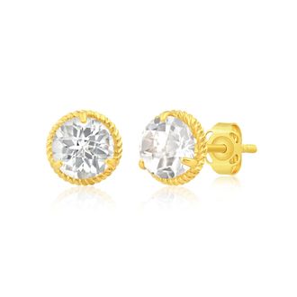 MAX + STONE 14k Yellow or White Gold 6mm Roped Halo Gemstone Round Stud Earrings