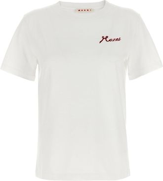 Marni Flocked Logo T Shirt Bianco-Donna