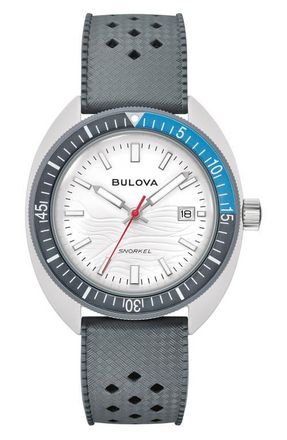 Bulova Snorkel Sea Turtle Rubber Strap Watch, 41mm in Gray at Nordstrom