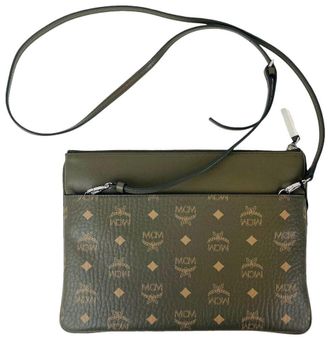 MCM Women Green Sea Turtle Visetos Coated Canvas Crossbody Bag
