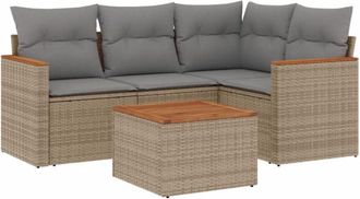 vidaXL Juego De Sof&aacute;s Jard&iacute;n Con Cojines Beige Mezcla 5 Pzas Rat&aacute;n Pe Vidaxl