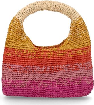 Maneb&igrave; Beige Halfmoon Raffia Gradient Handbag