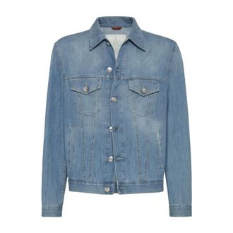 Brunello Cucinelli Brunello Cucinelli, Denim Jackets, male, Blue, Size: 4XL Clear Blue Coat with Button Fastening