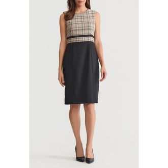 Kasper Tweed Contrast Sleeveless Sheath Dress in Soft Sand Multi at Nordstrom, Size 12