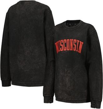 Pressbox Womens Pressbox Black Wisconsin Badgers Comfy Cord Vintage Wash Basic Arch Pullover Sweatshirt at Nordstrom, Size X-Large