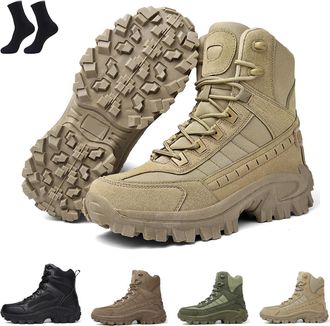 Generic Luxsines Leather Boots, Mens Orthopedic Support Anti-Puncture Work Boots, Waterproof Anti-Sprain Hiking Boots, Slip On (Khaki,6.5)