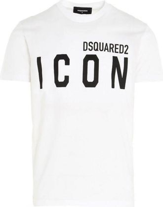 Dsquared2 Mens ICON Black Print White T-Shirt Cotton - Size 2XL