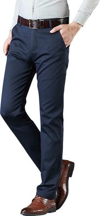 Generic Mens Flat Front Dress Pants Slim Fit Straight Leg Work Pants Stretch Business Casual Trousers Comfortable Breathable Chinos Outdoor Chino Trousers Blu