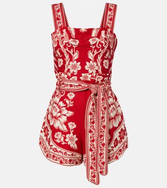 Farm Rio Guanacaste Red belted linen-blend romper