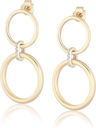 Ela Rae Double Ring With Zircon Connecting Earring In Gold