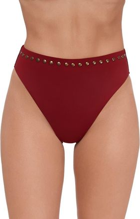 Steve Madden Studded High Cut Bikini Bottoms in Sangria at Nordstrom, Size X-Small