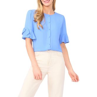 CeCe by Cynthia Steffe Bow Sleeve Button-Up Top in Bellflower Blue at Nordstrom, Size X-Large