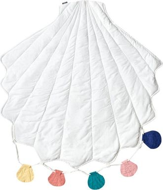 Beliani Alfombra De Juegos Infantil Moderna Con Forma De Concha Funda De Algod&oacute;n Acolchado 110 X 110 Cm Accesorio Habitaci&oacute;n Infantil Blanco Kadmea