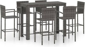 vidaXL Muebles De Bar De Jard&iacute;n 7 Pzas Rat&aacute;n Pe Reposabrazos Gris Vidaxl