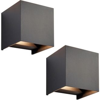 Loops 2 PACK Twin Outdoor IP44 Cube Wall Light - 2 x 5.5W CCT LED - Matt Black