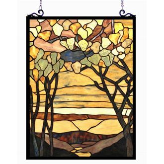 Chloe Lighting AUTUMN VALLEY Tiffany-Style Floral Stained Glass Window Panel 25 Height