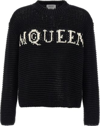 Alexander McQueen Logo Textured Jumper - Heren - Ronde hals truien - Zwart - XL - Katoen - Truien & Vesten