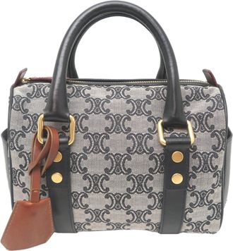 Celine Black Gray Leather Jacquard Boston Bag (Pre-Owned)