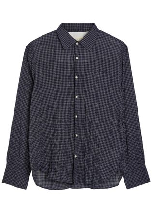 Officine G&eacute;n&eacute;rale Beniot Checked Crinkled Cotton-blend Shirt - Navy - XL