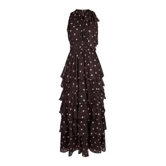 Neo Noir Marli Big Dot Dress - Dames - Maxi kleedjes - Bruin - M - Polyester - Kleedjes