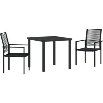 vidaXL Conjunto De Comedor De Jard&iacute;n 3 Pcs Negro Ratana De Pvc Vidaxl