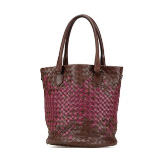 Bottega Veneta Pre-owned Tote Bags, female, Brown, Size: ONE SIZE Pre-owned Bicolor Nappa Intrecciato Bucket Bag