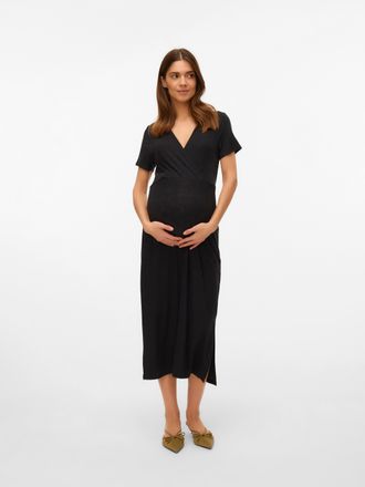Mama Licious Jerseykleid MAMALICIOUS MLTRINITY TESS SS JRS MIDI DRESS 2F NOOS, Damen, Gr. M (38), N-Gr, schwarz, Jersey, Obermaterial: 95% Viskose, 5% Elasthan, un