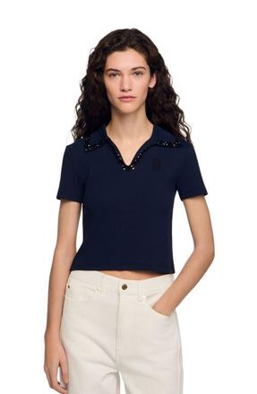 Sandro Pearl collar polo in Navy Blue at Nordstrom, Size X-Large