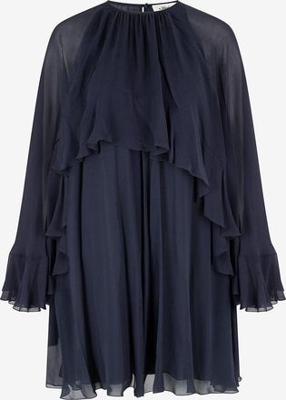 Chlo&eacute; A-f&ouml;rmiges Minikleid aus Seiden-Georgette mit R&uuml;schen-Cape