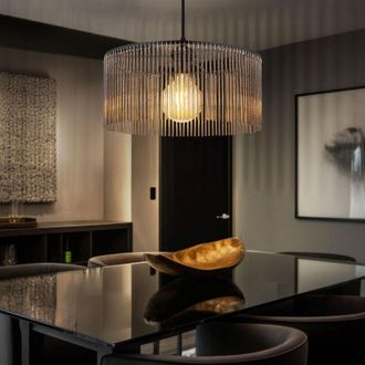 Nowa Lampada a sospensione a led Lampada per sala da pranzo color fumo, nero, decorazione in metallo acrilico, 7W 806lm bianco caldo, DxH 35x135 cm