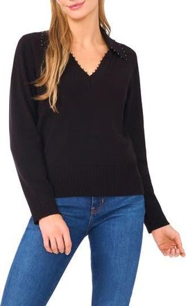 Ted Baker Bead Detail Polo Sweater in Rich Black at Nordstrom Rack, Size X-Large