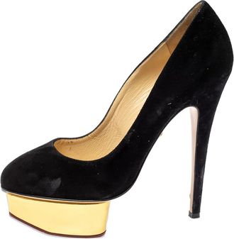 Charlotte Olympia Pumps Dolly in pelle scamosciata con plateau Pre-owned 145mm - Nero
